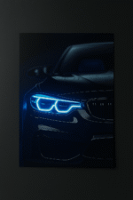 Black Car Neon Poster with Blue Headlights CR-002