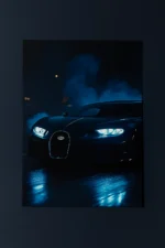 Luxury Black Car Neon Poster with Blue Glow CR-014